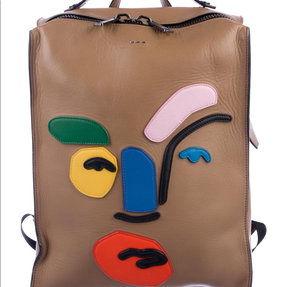 Authentic Fendi Abstract Face Leather Backpack